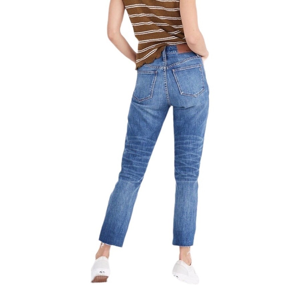 Madewell The High Rise Slim Boyjean Dover Wash Size 24 Distressed Raw Hem K7538 - Picture 2 of 12